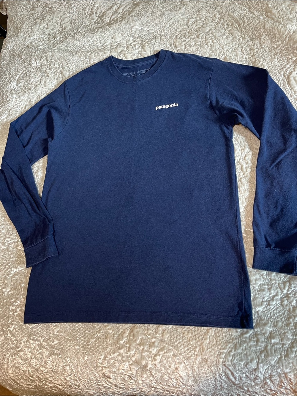 Patagonia Long-Sleeve Crew Shirt - Navy Blue with Small White Logo